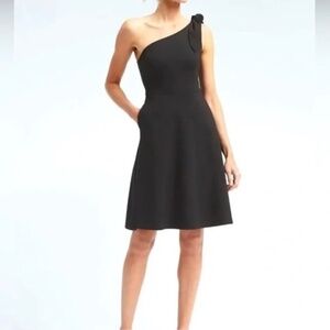 Banana Republic One-Shoulder Ponte Fit & Flare Black Dress